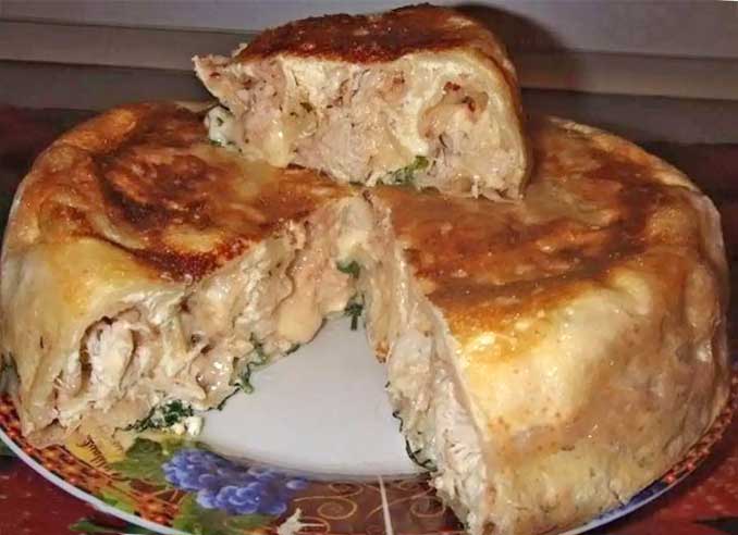 Пирог на кефире с курицей: пышное тесто, сочная начинка!